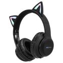 iMoshion Casque pour enfants Bluetooth LED oreilles de chat - Casque sans fil + Câble AUX - Noir
