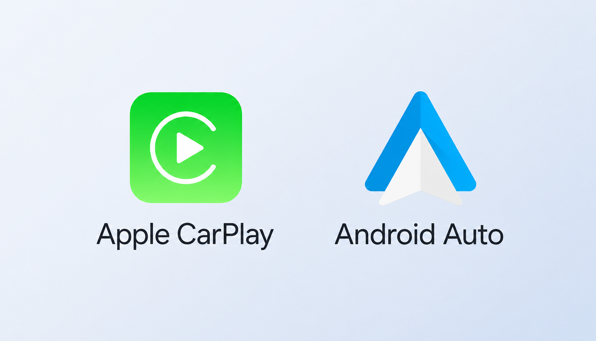 Les ic&ocirc;nes Apple CarPlay et Android Auto sont affich&eacute;es.