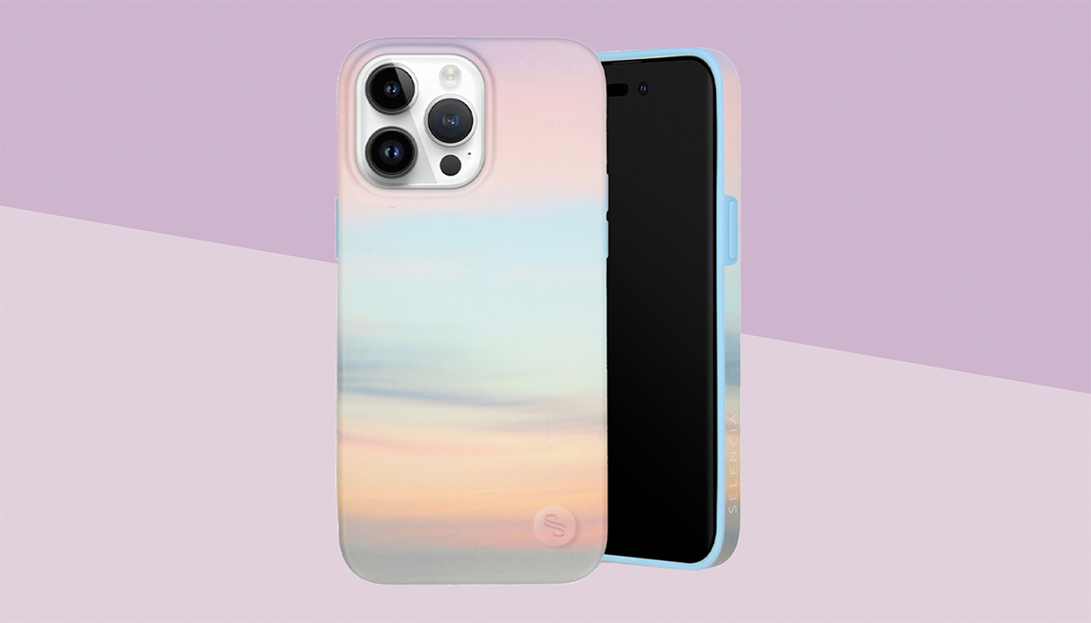 Un &eacute;tui de t&eacute;l&eacute;phone durable pour l'iPhone, la backcover a une impression color&eacute;e et l'arri&egrave;re-plan est violet.