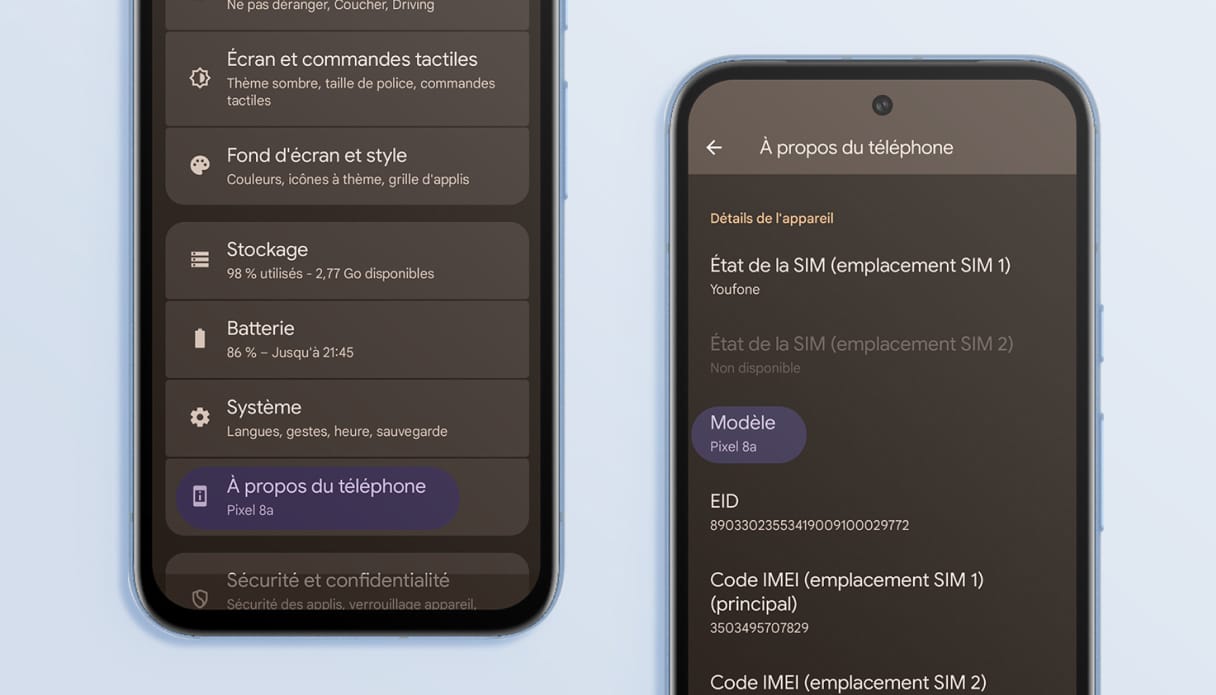 Un t&eacute;l&eacute;phone Google avec des param&egrave;tres.