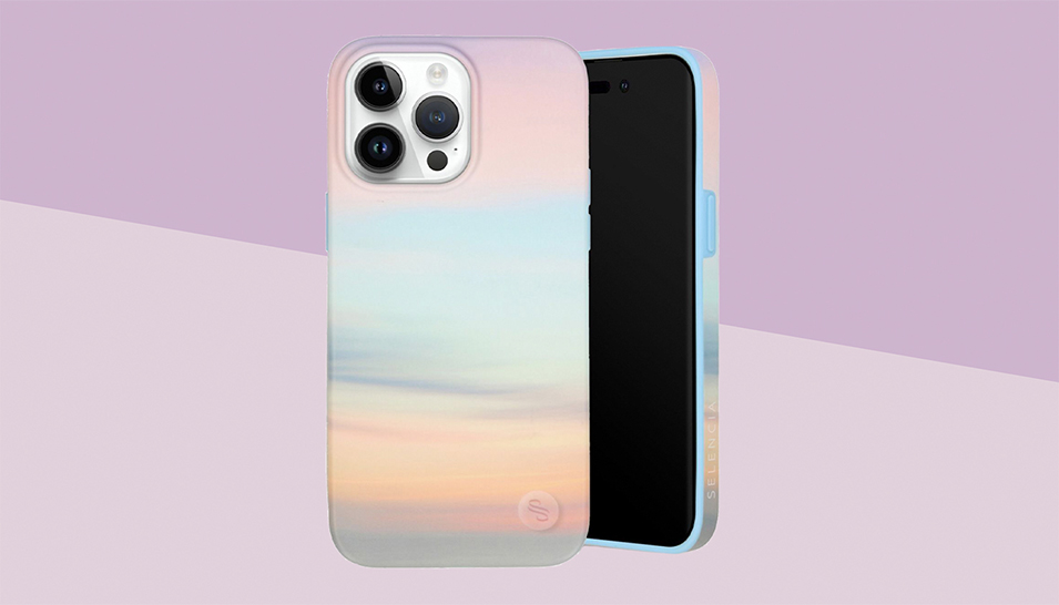 Un &eacute;tui de t&eacute;l&eacute;phone durable pour l'iPhone, la backcover a une impression color&eacute;e et l'arri&egrave;re-plan est violet.
