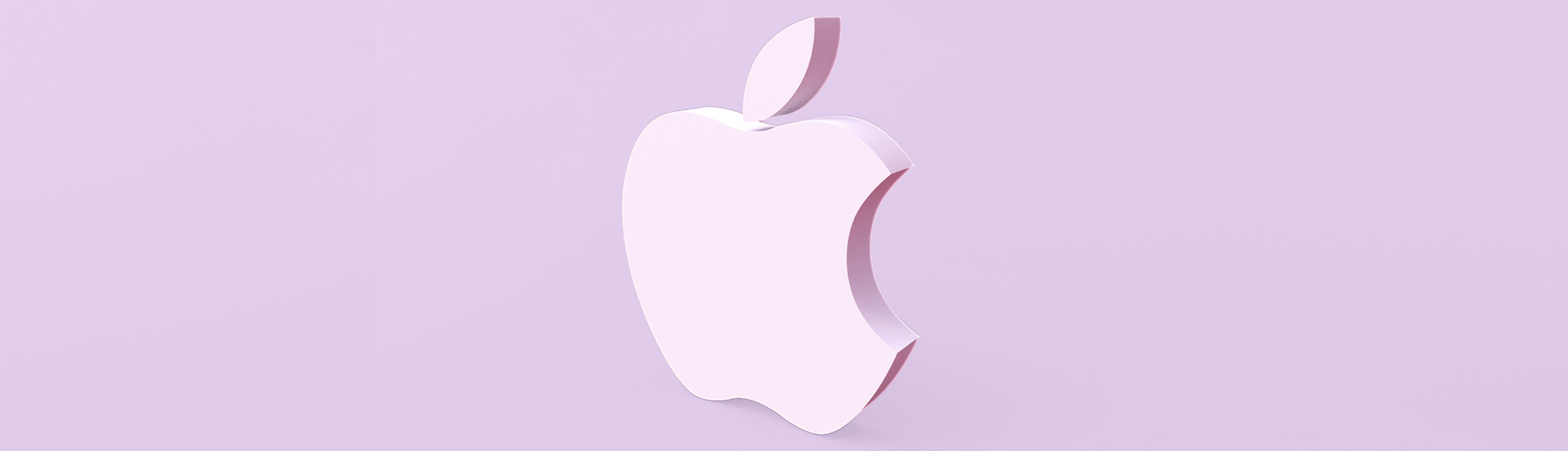 Le logo Apple est positionné au centre, le logo est d'une couleur violet clair qu'on retrouve également en arrière-plan.