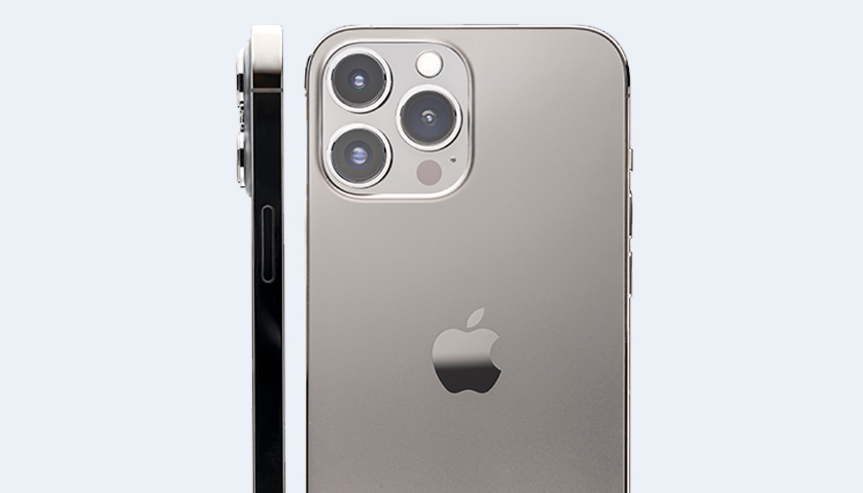 L'appareil iPhone est centré sur son dos, et on voit aussi un iPhone dont seul le côté est visible.