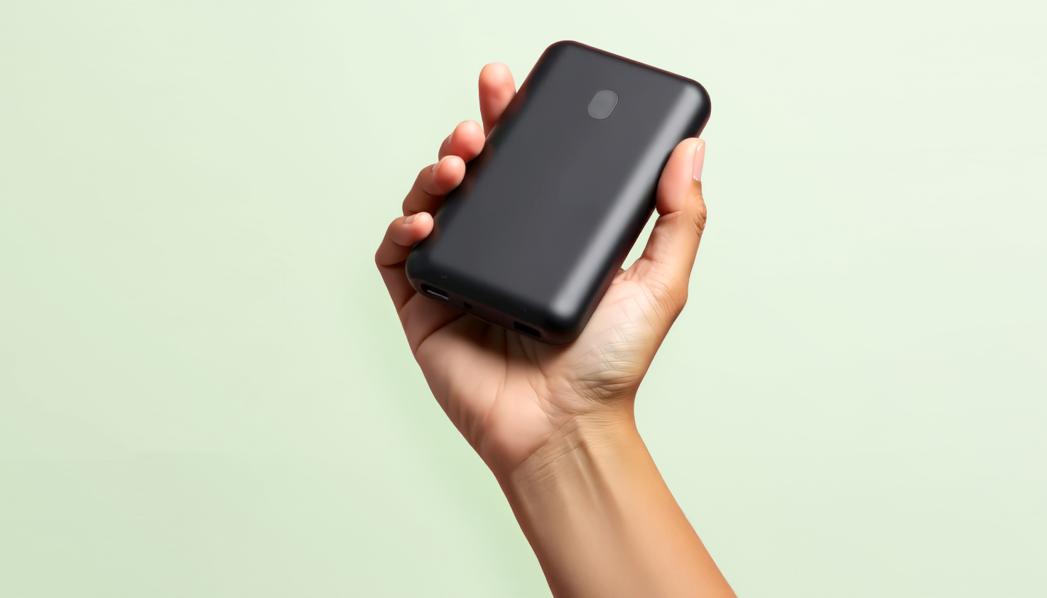 Une main qui tient une batterie externe.