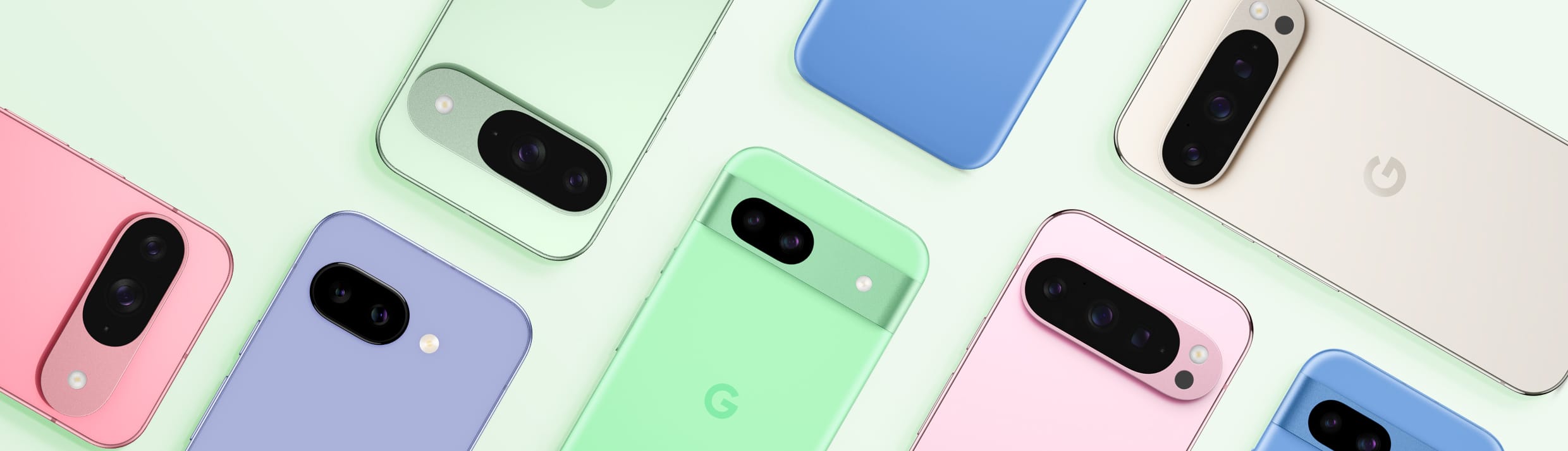 Une composition &agrave; plat de diff&eacute;rents t&eacute;l&eacute;phones Google.