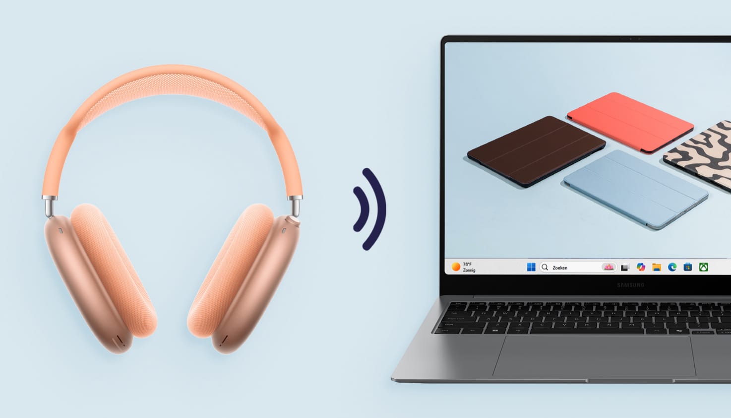 Les Apple AirPods Max se connectent &agrave; un ordinateur portable Windows.