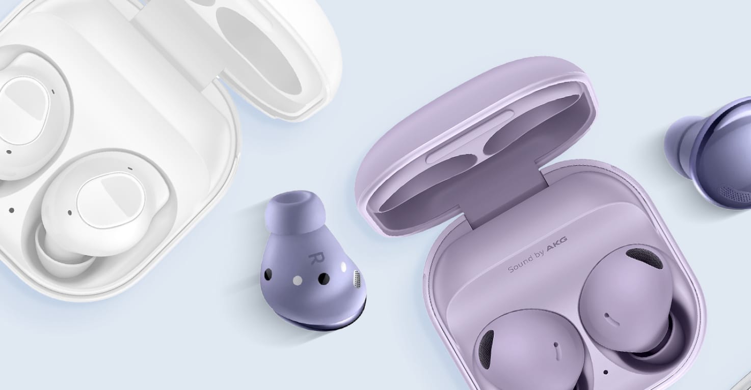 Samsung Galaxy Buds en diff&eacute;rentes couleurs.