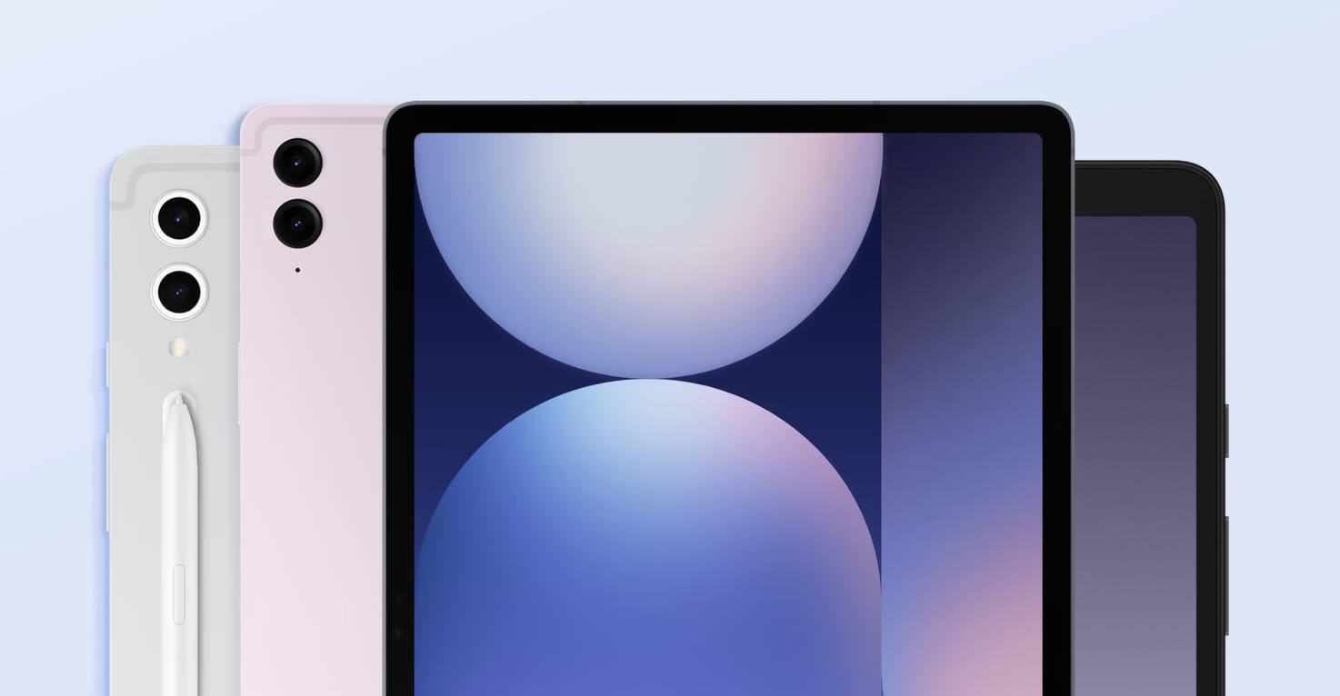 Plusieurs tablettes Samsung sur un fond violet