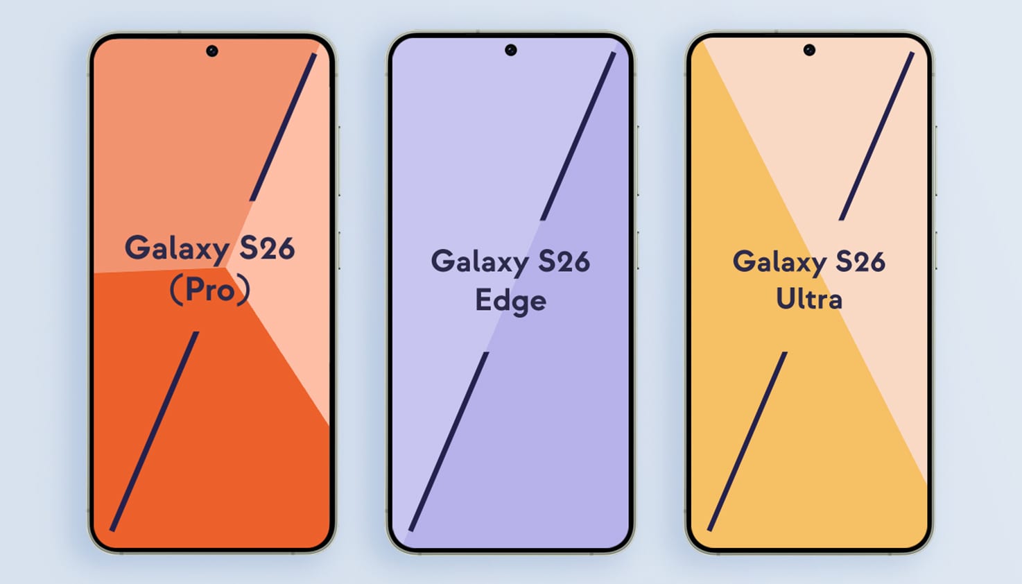Diff&eacute;rents formats du Galaxy 26, Galaxy 26 Edge et Galaxy S26 Ultra.