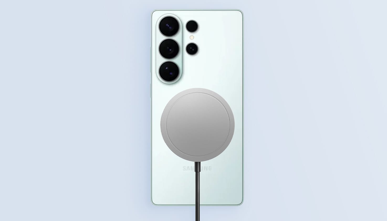 Samsung Galaxy S26 avec un chargeur sans fil Qi2 &agrave; l'arri&egrave;re.