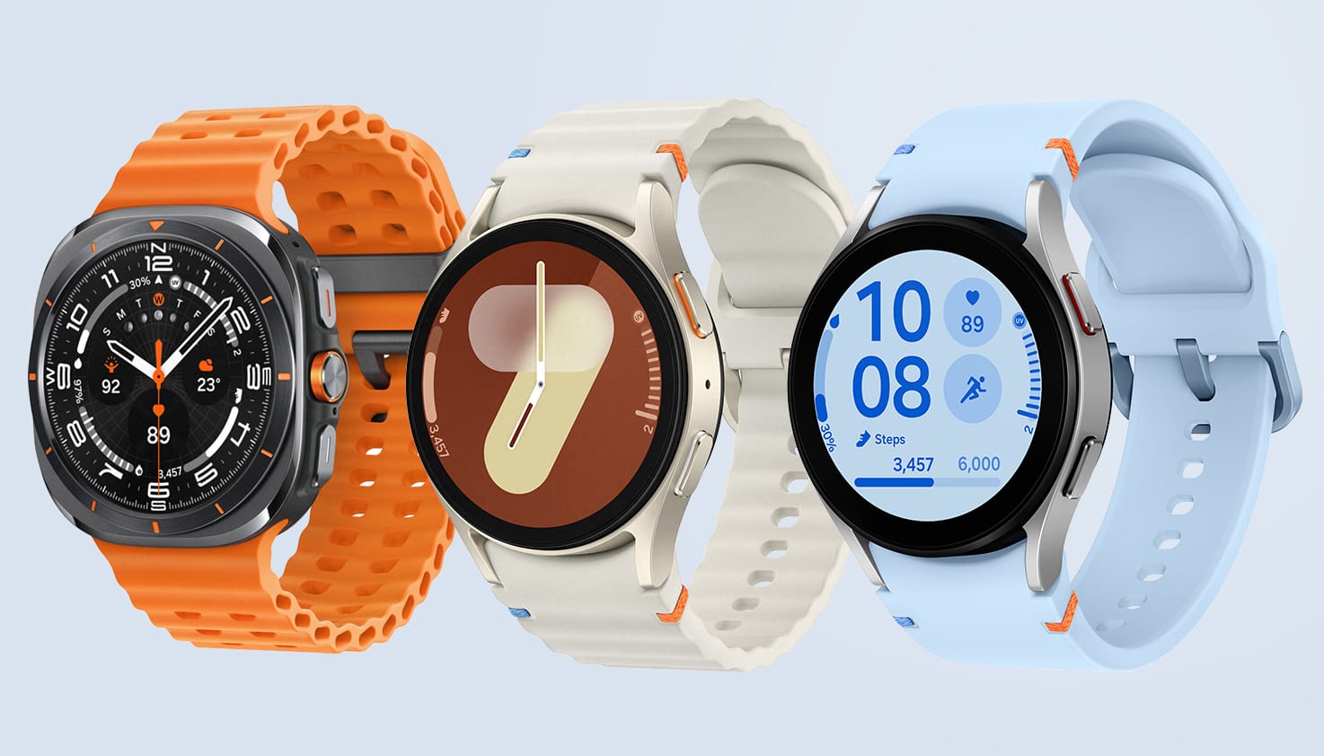 Photo de 3 montres connect&eacute;es Samsung diff&eacute;rentes.